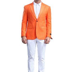 Orange Linen Peak Lapel Men's Jacket